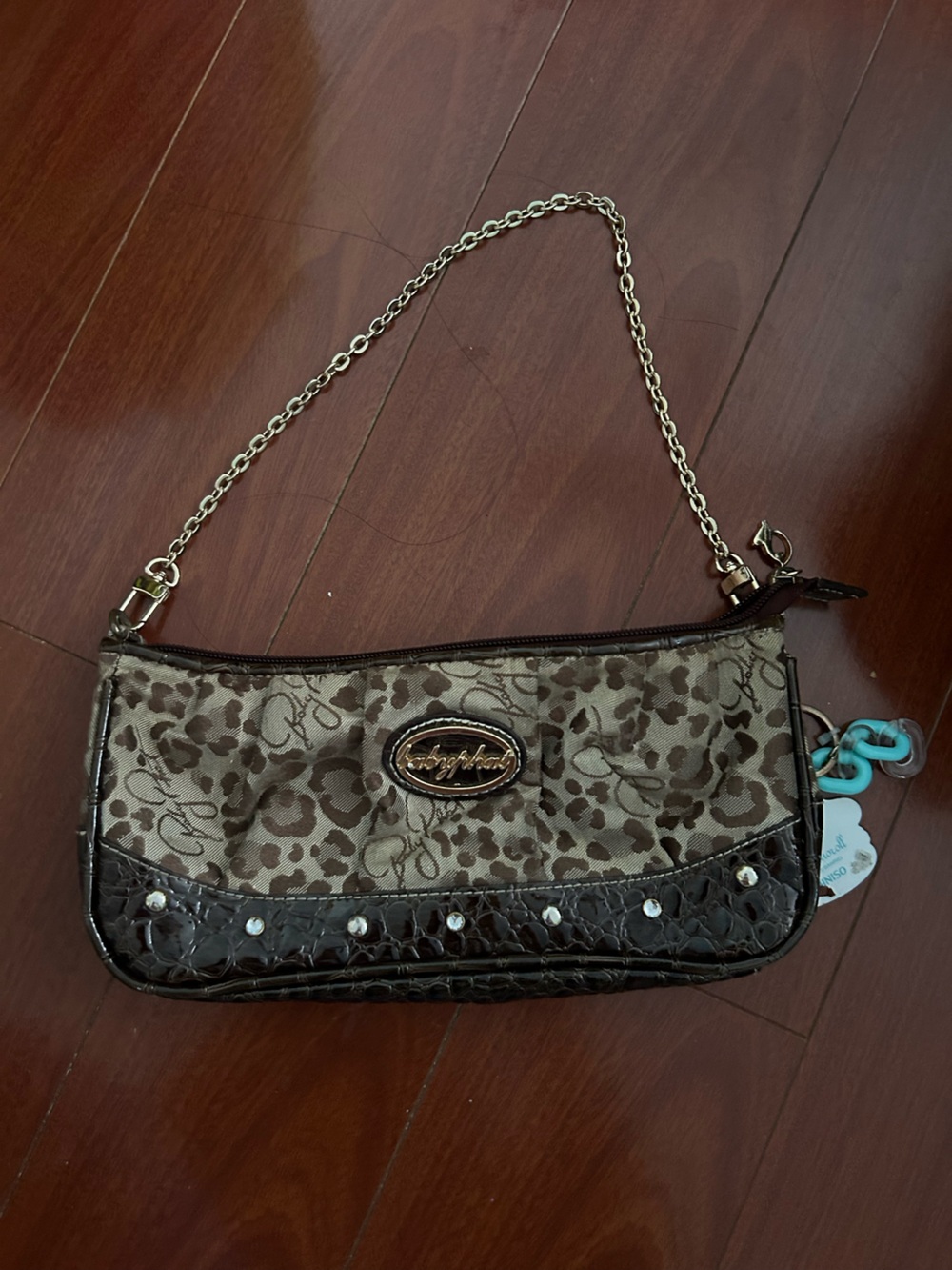 Baby phat Y2K Leopard Print Brown Shoulder Clutch with Chain Strap